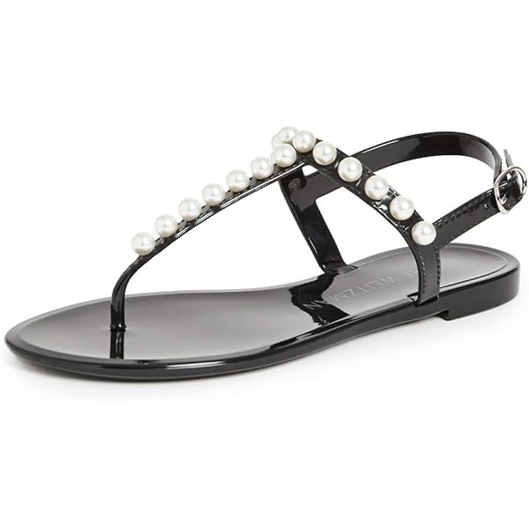 Stuart Whitman Goldie black jelly sandals with pearls - Picture 2 of 8